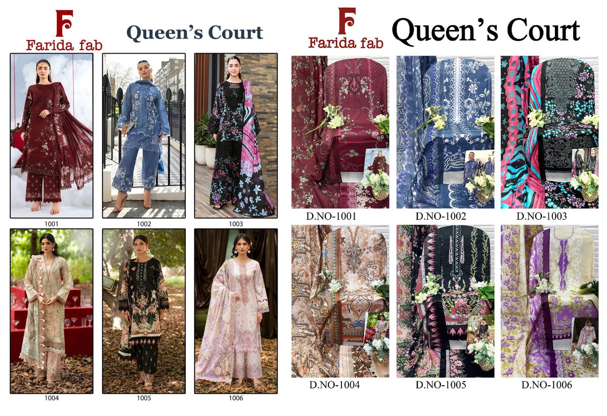 Queens Court Farida Fab Mix Cotton Open Pic Karachi Salwar Suits Manufacturer Gujarat