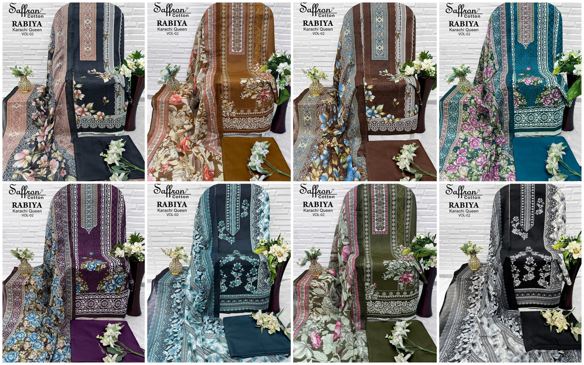 Rabiya Queen Vol 2 Saffron Cotton Open pic Karachi Salwar Suits Exporter Ahmedabad