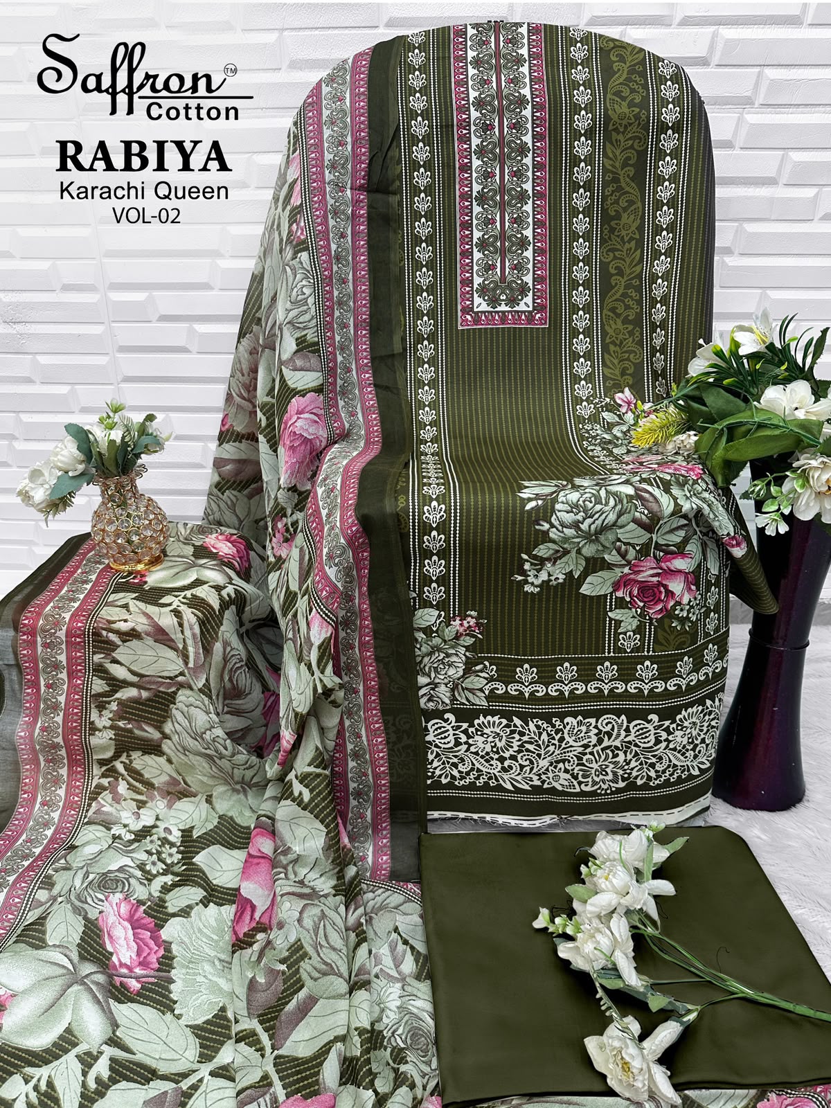 Rabiya Queen Vol 2 Saffron Cotton Open pic Karachi Salwar Suits Exporter Ahmedabad