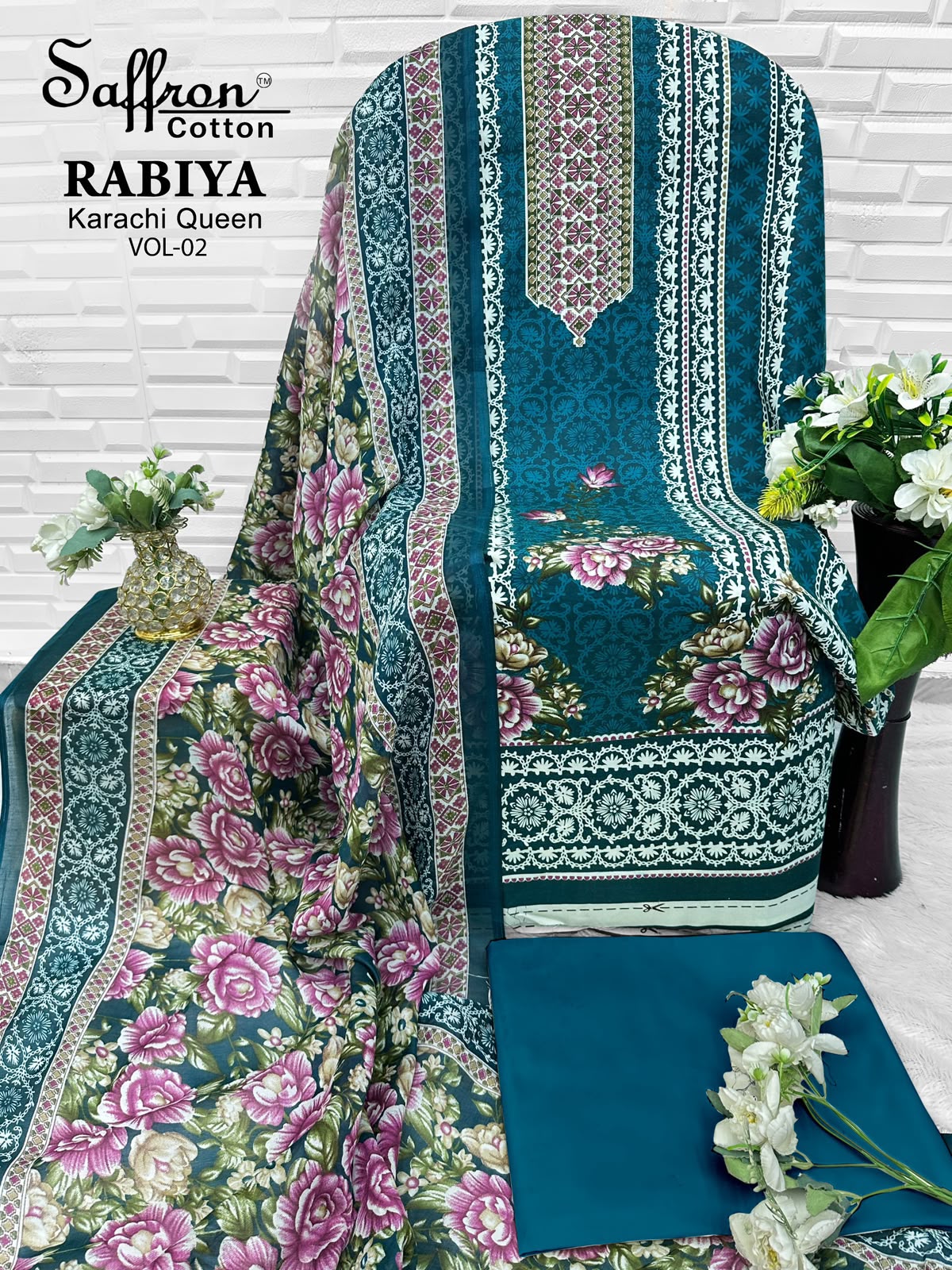 Rabiya Queen Vol 2 Saffron Cotton Open pic Karachi Salwar Suits Exporter Ahmedabad