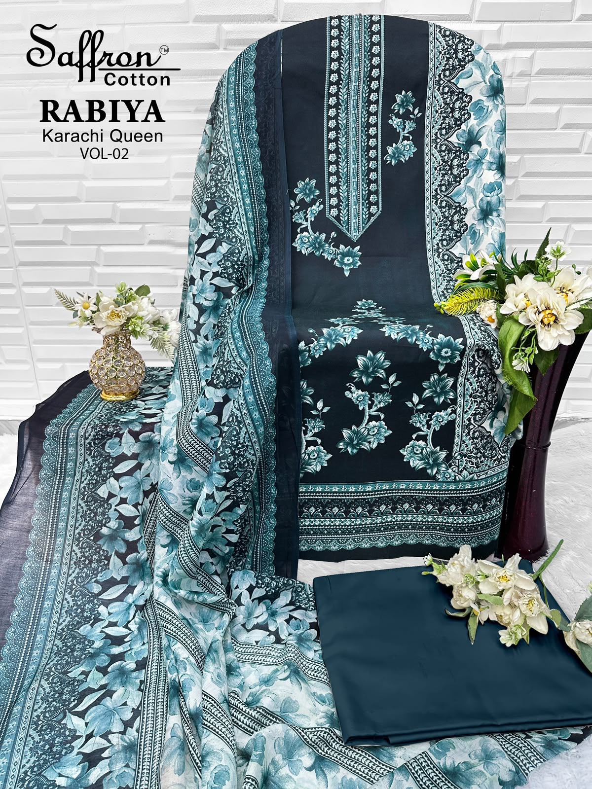 Rabiya Queen Vol 2 Saffron Cotton Open pic Karachi Salwar Suits Exporter Ahmedabad