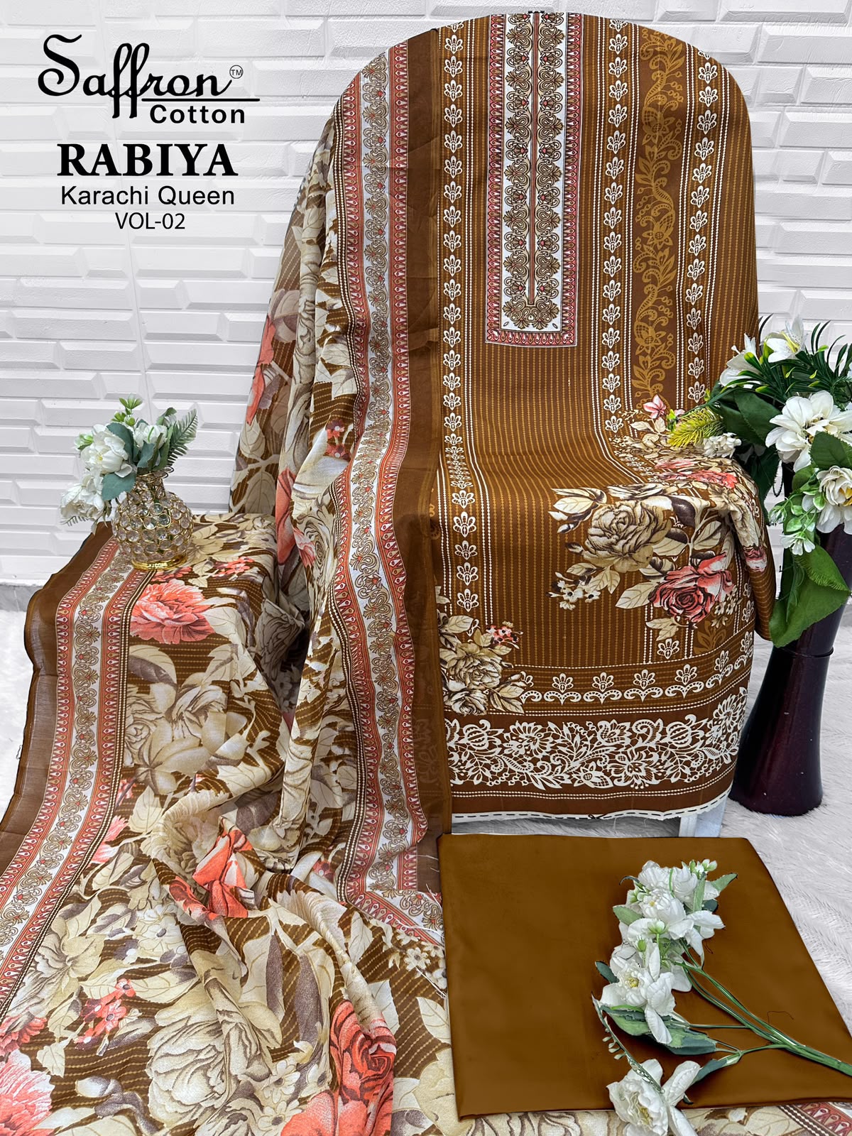 Rabiya Queen Vol 2 Saffron Cotton Open pic Karachi Salwar Suits Exporter Ahmedabad