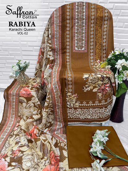 Rabiya Queen Vol 2 Saffron Cotton Open pic Karachi Salwar Suits Exporter Ahmedabad