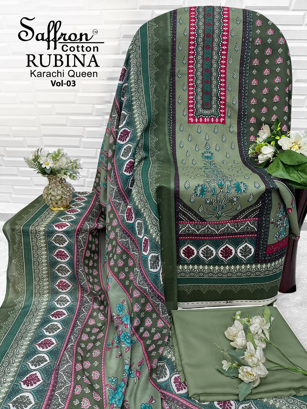 Rubina Vol 3 Saffron Cotton Indo Open Pic Karachi Salwar Suits Supplier Gujarat