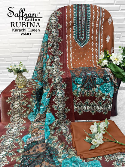 Rubina Vol 3 Saffron Cotton Indo Open Pic Karachi Salwar Suits Supplier Gujarat