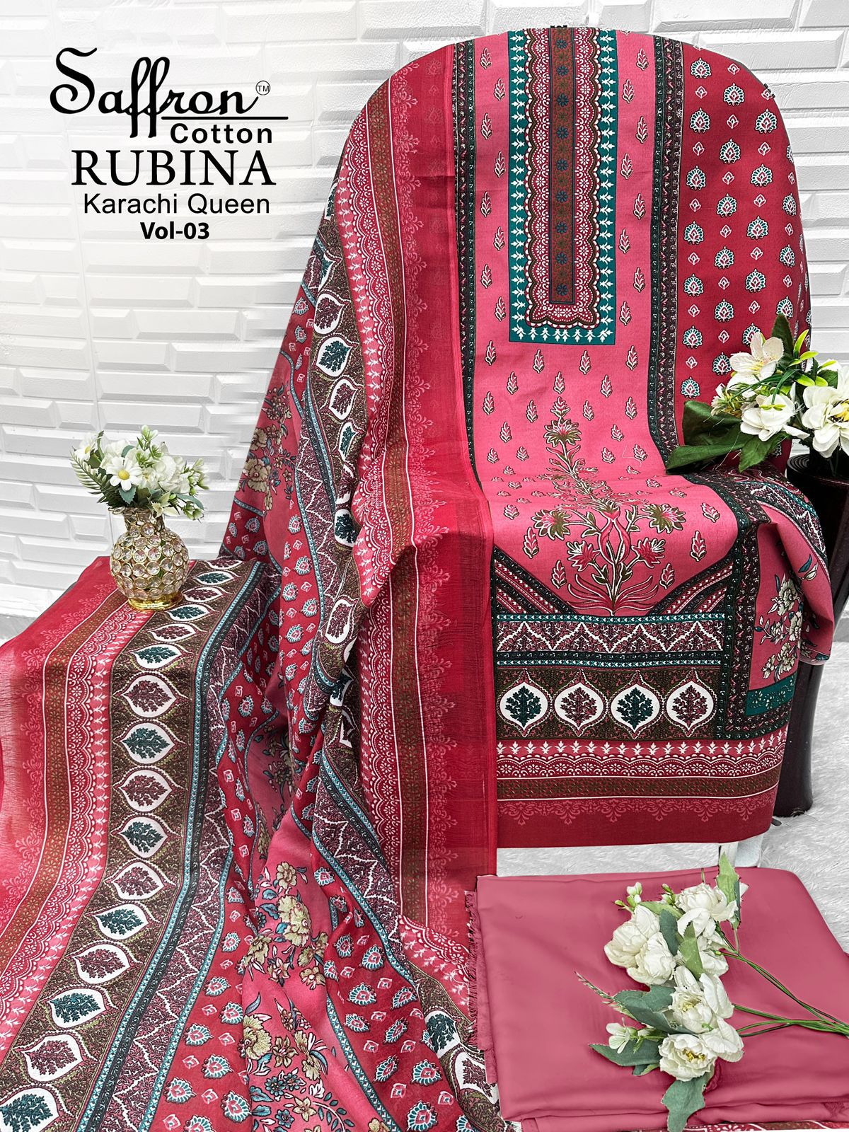 Rubina Vol 3 Saffron Cotton Indo Open Pic Karachi Salwar Suits Supplier Gujarat