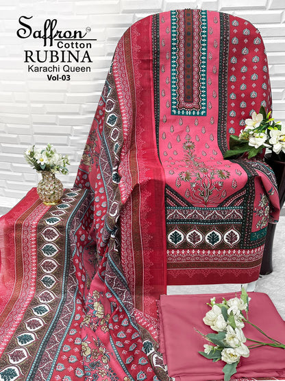Rubina Vol 3 Saffron Cotton Indo Open Pic Karachi Salwar Suits Supplier Gujarat