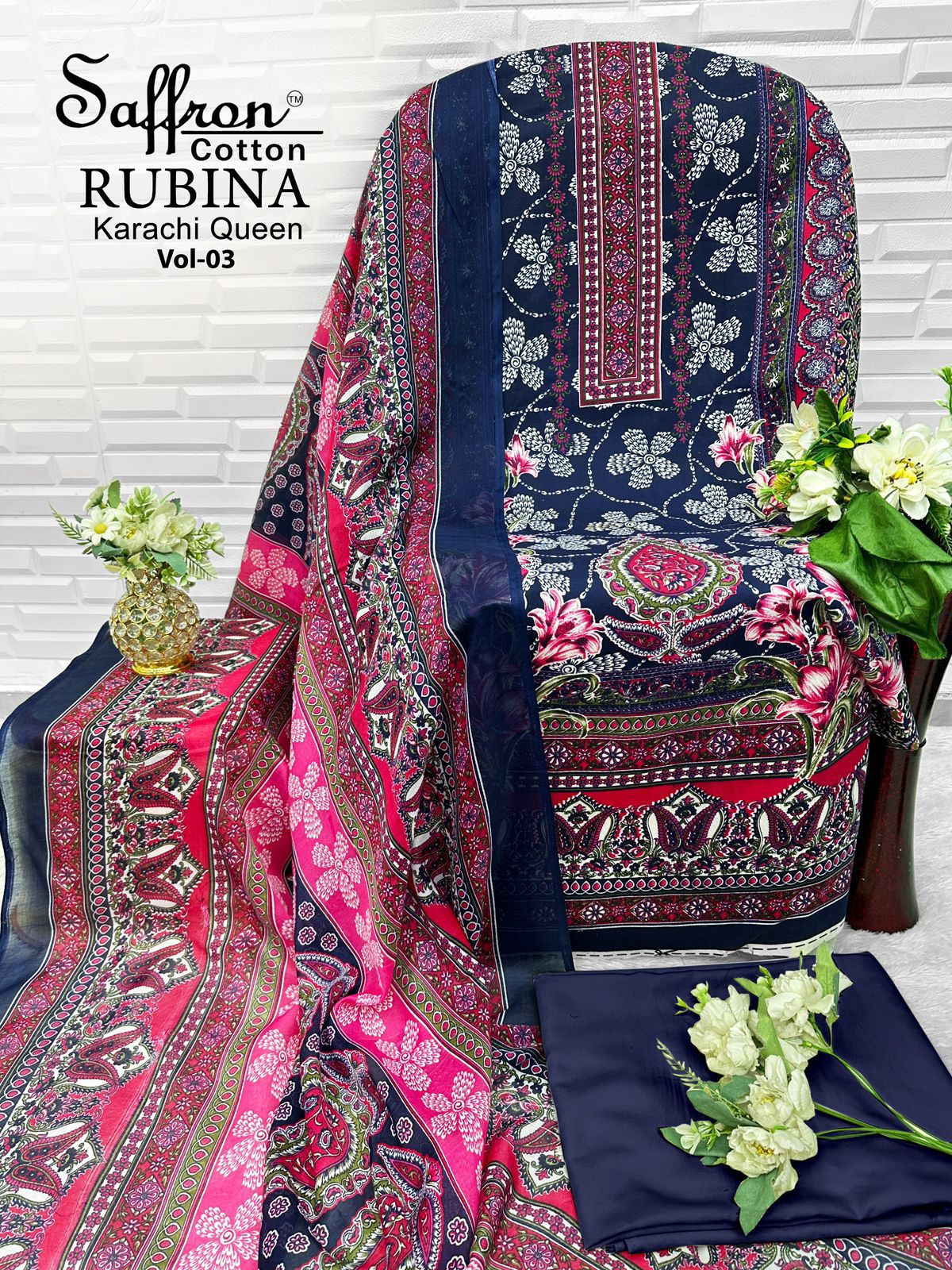 Rubina Vol 3 Saffron Cotton Indo Open Pic Karachi Salwar Suits Supplier Gujarat