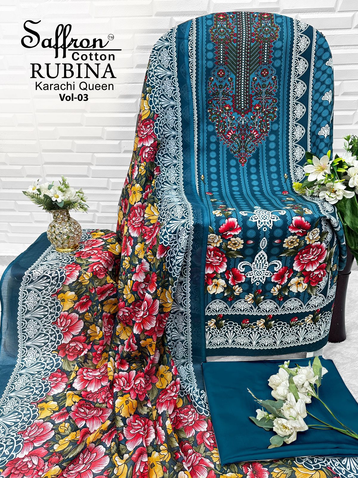Rubina Vol 3 Saffron Cotton Indo Open Pic Karachi Salwar Suits Supplier Gujarat