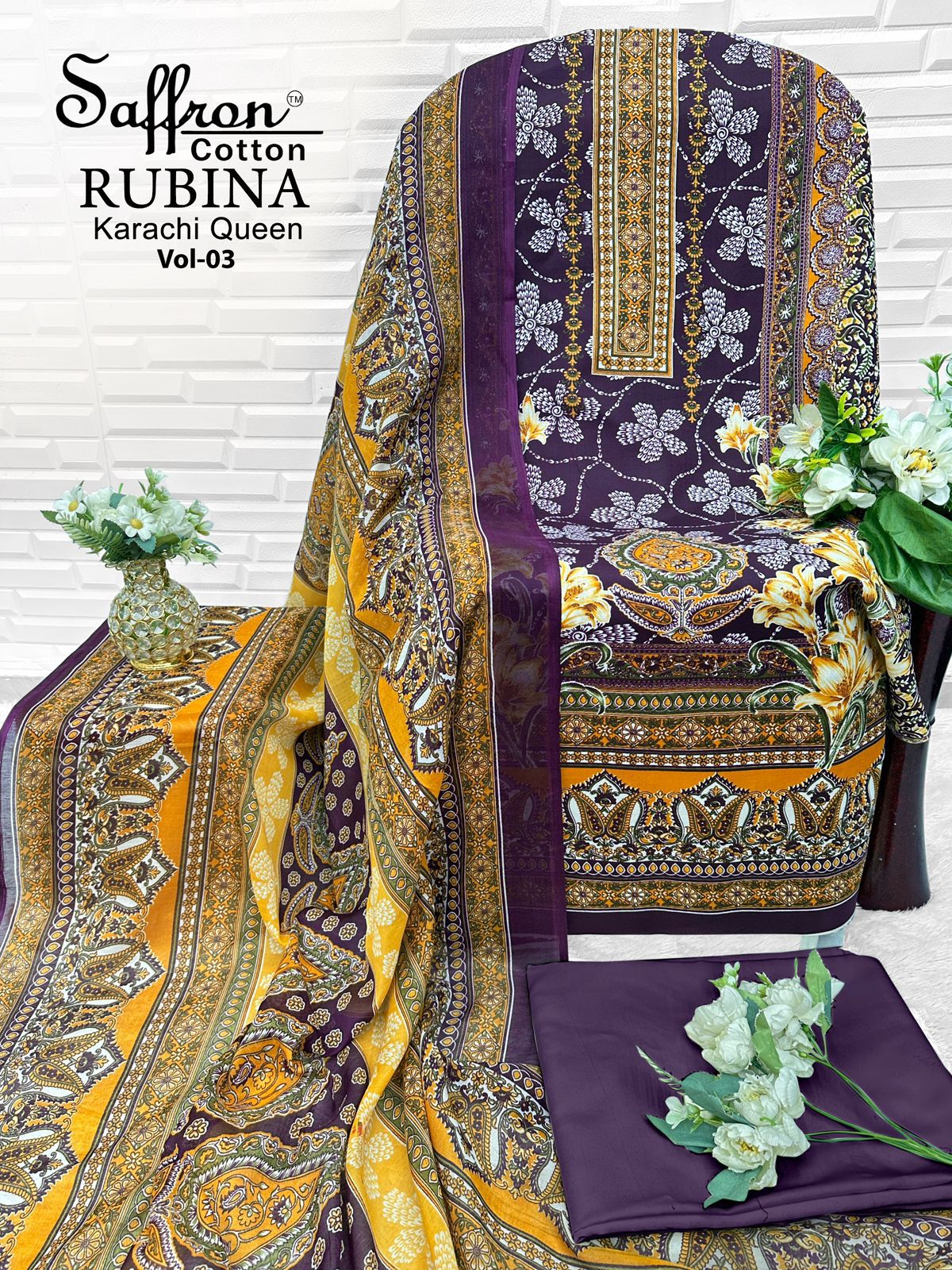 Rubina Vol 3 Saffron Cotton Indo Open Pic Karachi Salwar Suits Supplier Gujarat