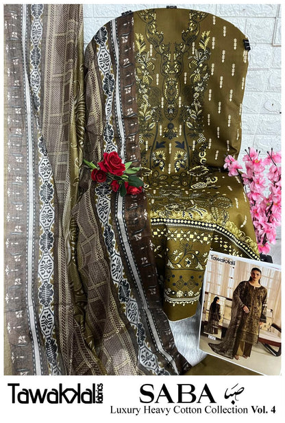 Saba Vol 4 Tawakkal Fabrics Mix Cotton Open pic Karachi Salwar Suits Wholesale