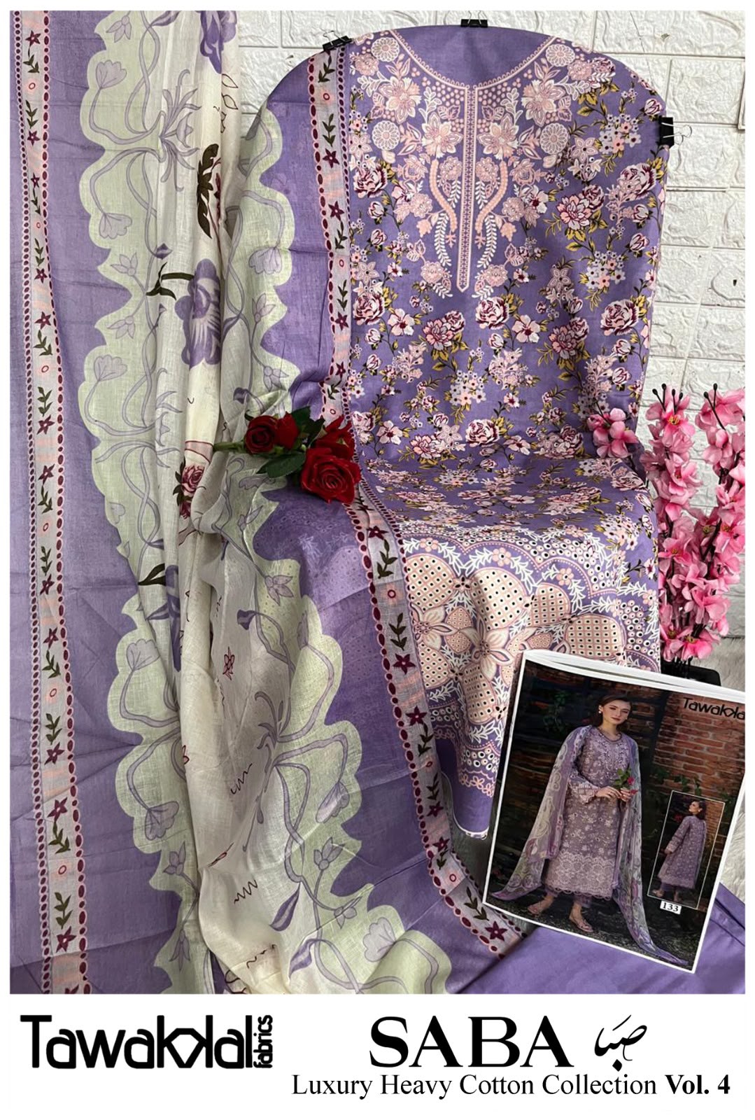 Saba Vol 4 Tawakkal Fabrics Mix Cotton Open pic Karachi Salwar Suits Wholesale