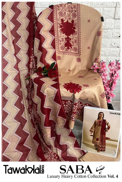 Saba Vol 4 Tawakkal Fabrics Mix Cotton Open pic Karachi Salwar Suits Wholesale
