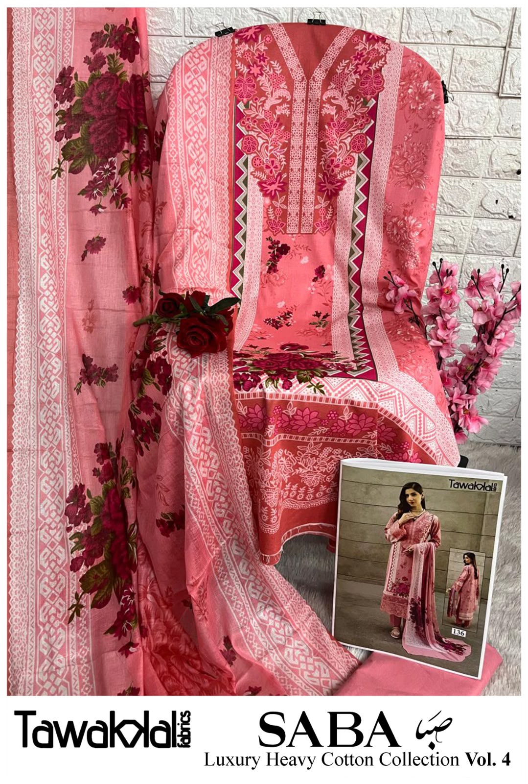 Saba Vol 4 Tawakkal Fabrics Mix Cotton Open pic Karachi Salwar Suits Wholesale