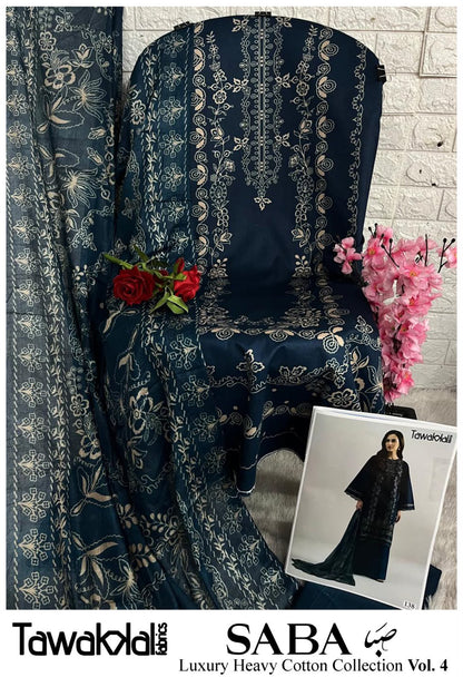 Saba Vol 4 Tawakkal Fabrics Mix Cotton Open pic Karachi Salwar Suits Wholesale