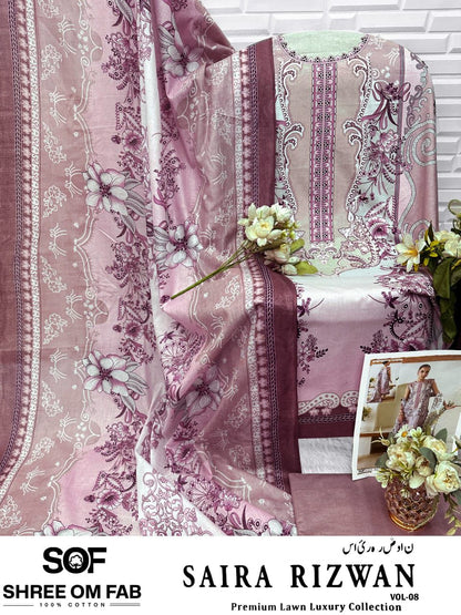 Saira Rizwan Vol 8 Luxury Lawn Collection Shree Om Karachi Salwar Suits Supplier Gujarat