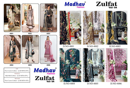 Zulfat Vol 4 Madhav Fashion Lawn Cotton Open pic Karachi Salwar Suits Exporter