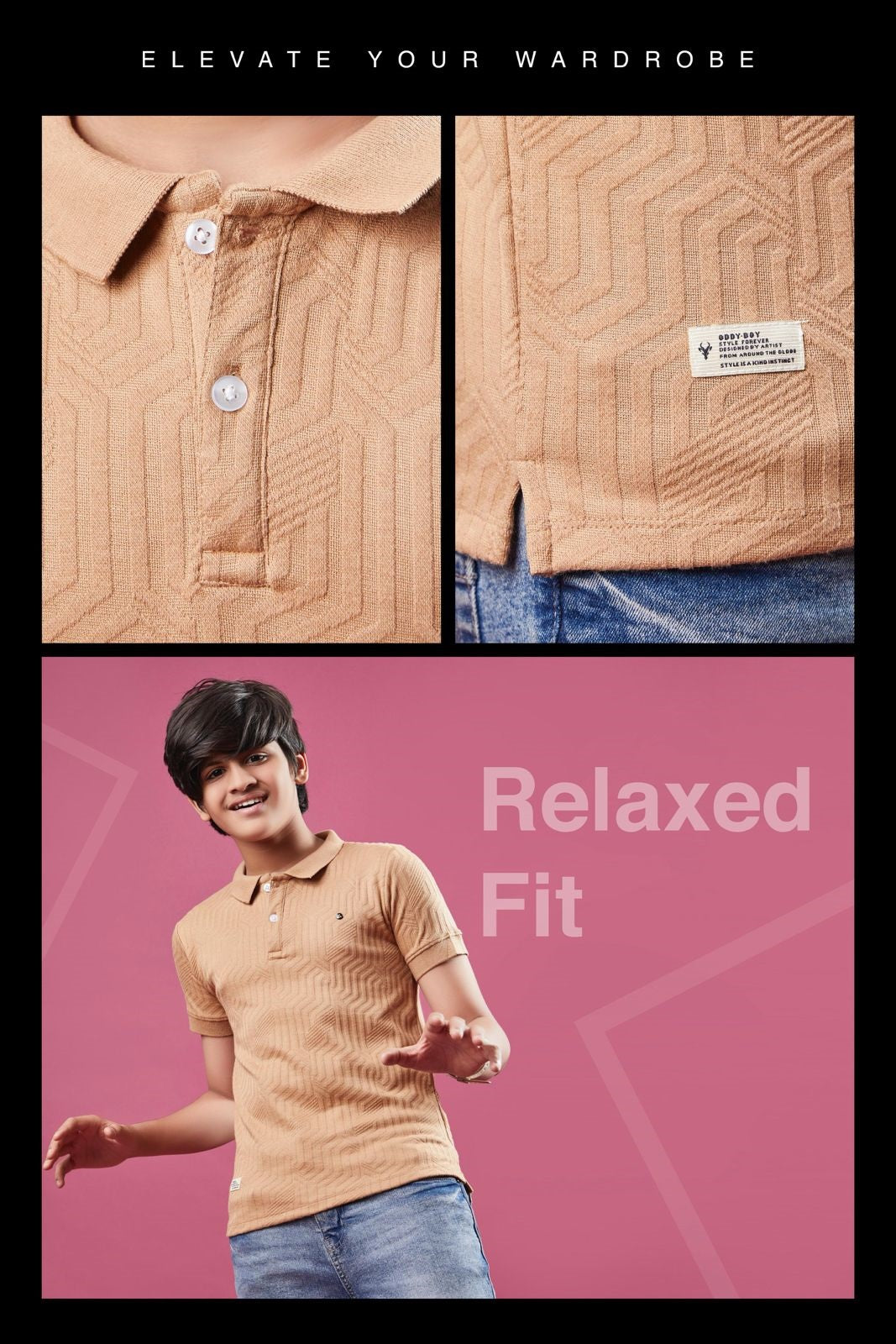 Obj 201-Ab Oddy Boy Jacquard Boys Tshirt Manufacturer India