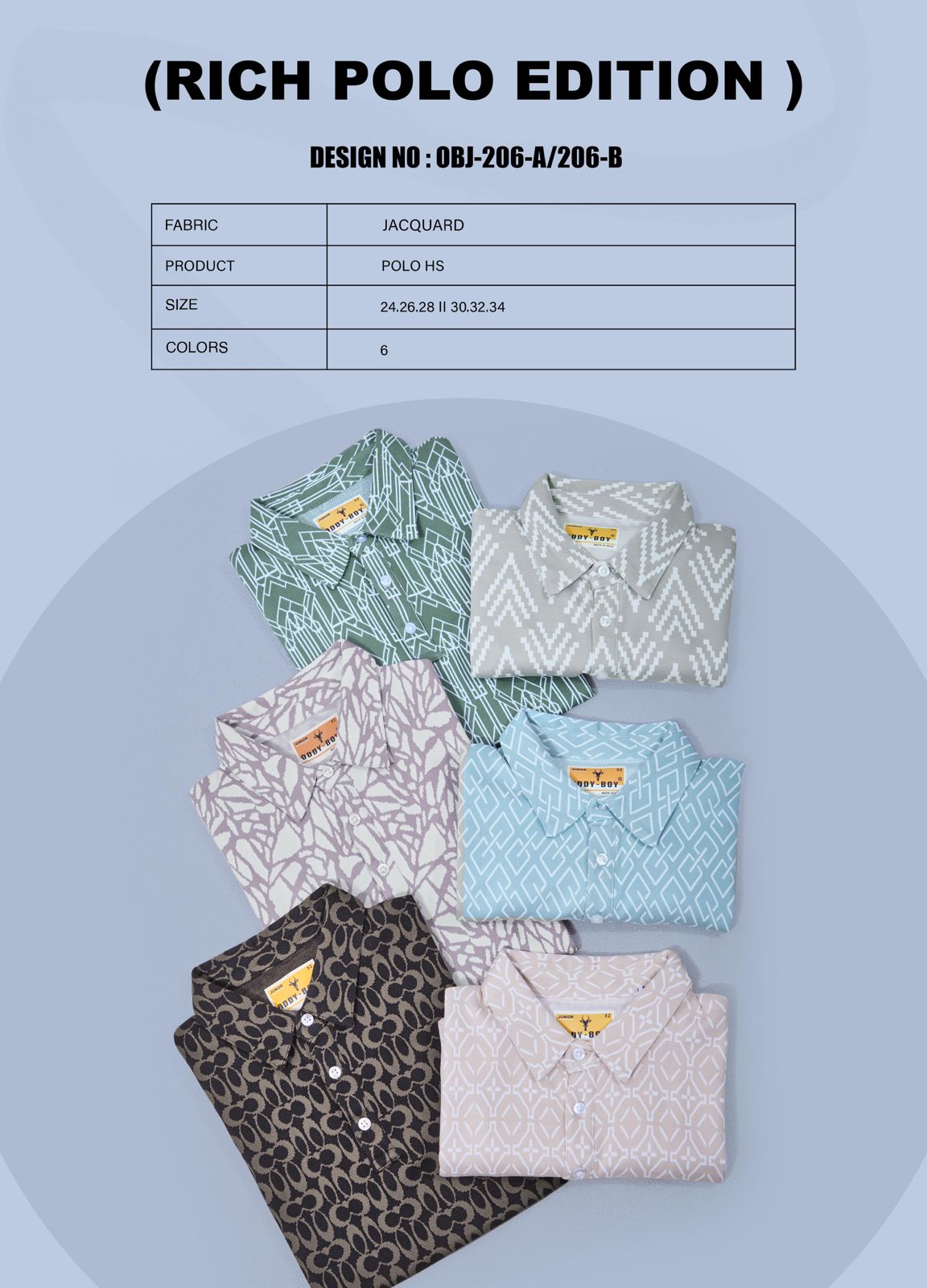 Obj 206-A 206-B Oddy Boy Cotton Jacquard Boys Tshirt Exporter India