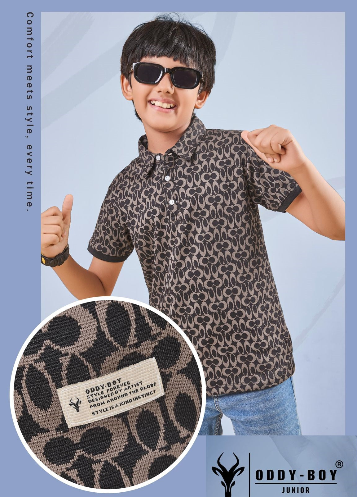 Obj 206-A 206-B Oddy Boy Cotton Jacquard Boys Tshirt Exporter India