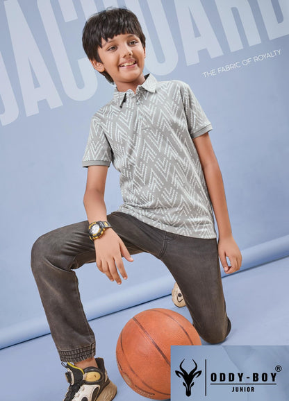 Obj 206-A 206-B Oddy Boy Cotton Jacquard Boys Tshirt Exporter India