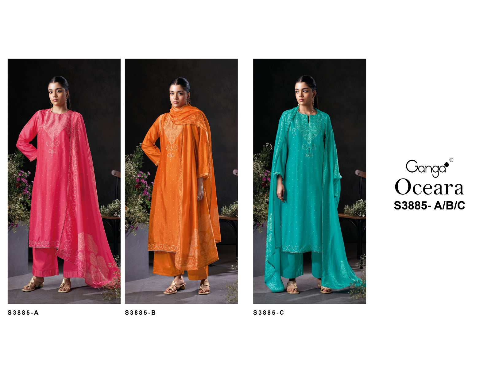 Oceara 3885 Ganga Premium Bemberg Plazzo Style Suits Wholesale Price