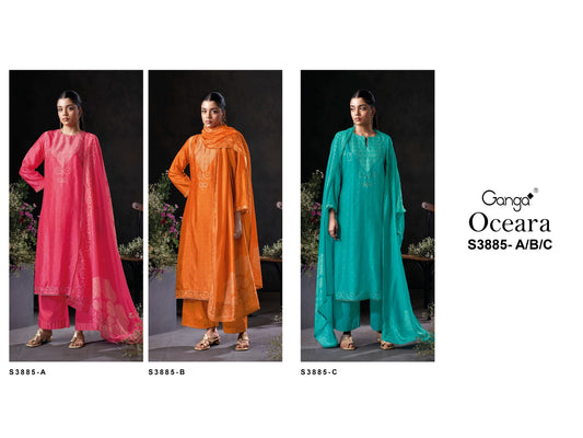 Oceara 3885 Ganga Premium Bemberg Plazzo Style Suits Wholesale Price