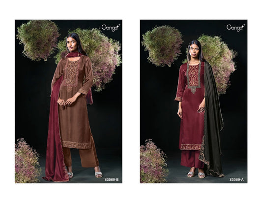Ojal 3069 Ganga Pure Bemberg Plazzo Style Suits Manufacturer Ahmedabad