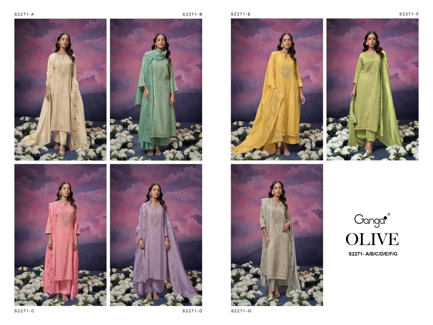 Olive 2271 Ganga Organza Plazzo Style Suits