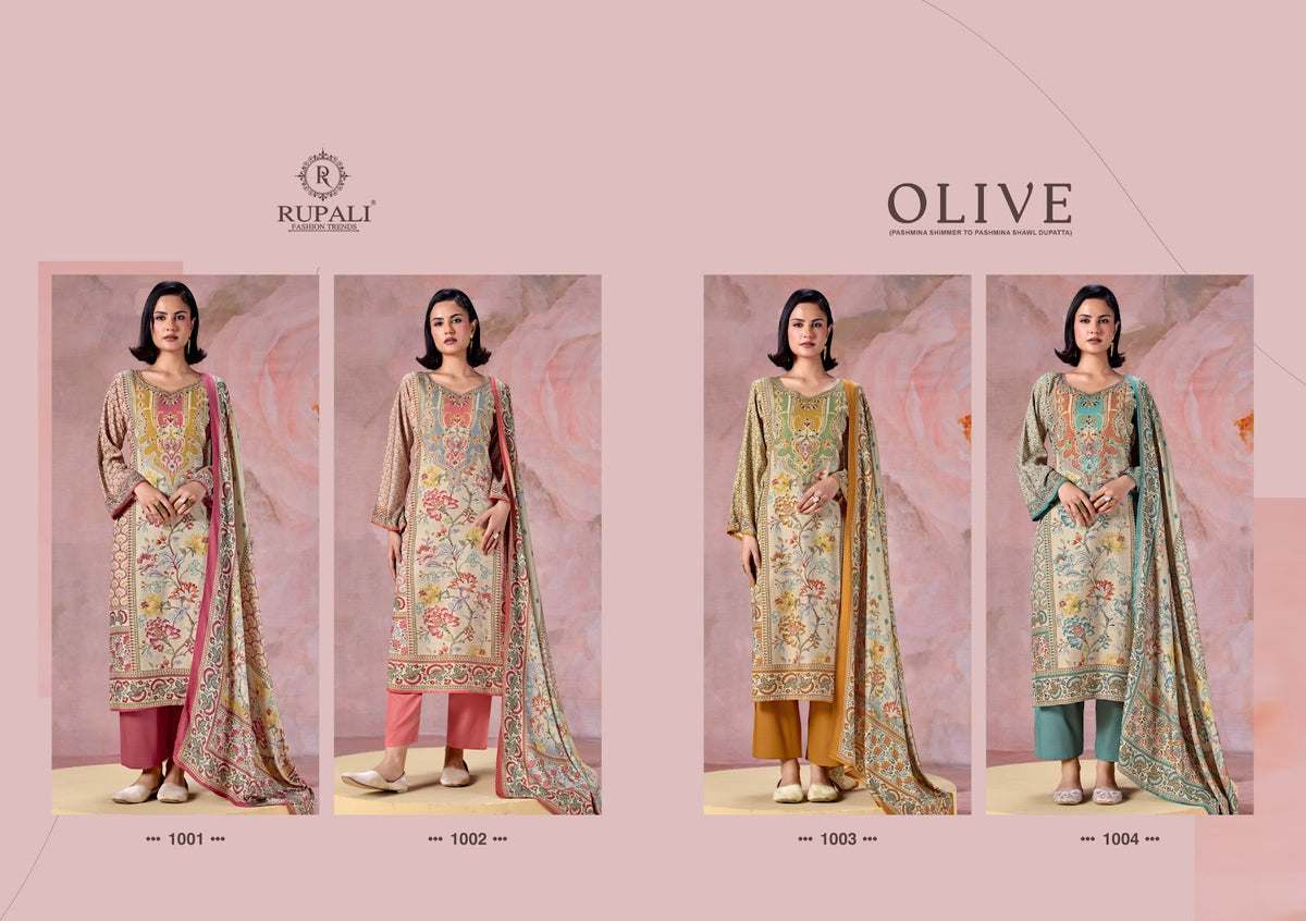 Olive Rupali Viscose Pashmina Suits Wholesale