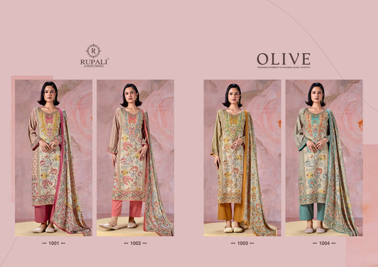 Olive Rupali Viscose Pashmina Suits Wholesale