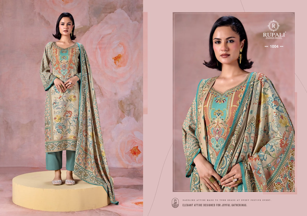 Olive Rupali Viscose Pashmina Suits Wholesale