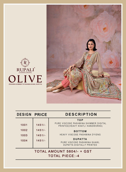 Olive Rupali Viscose Pashmina Suits Wholesale