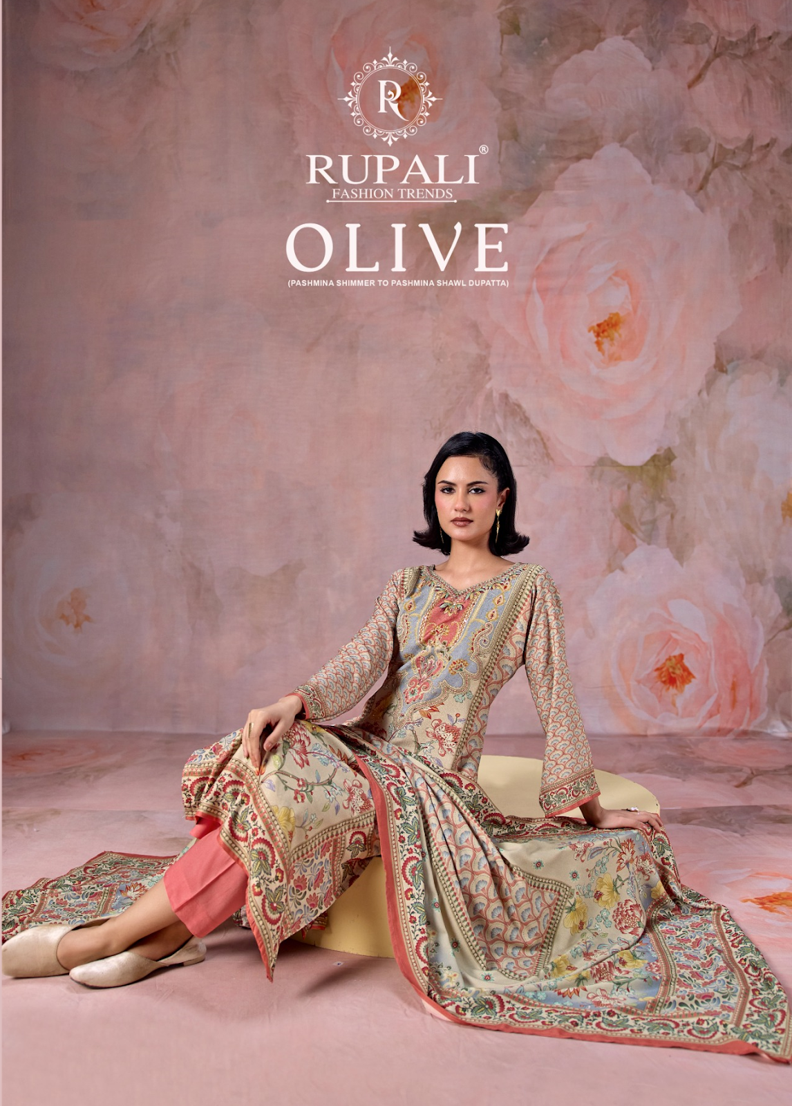 Olive Rupali Viscose Pashmina Suits Wholesale