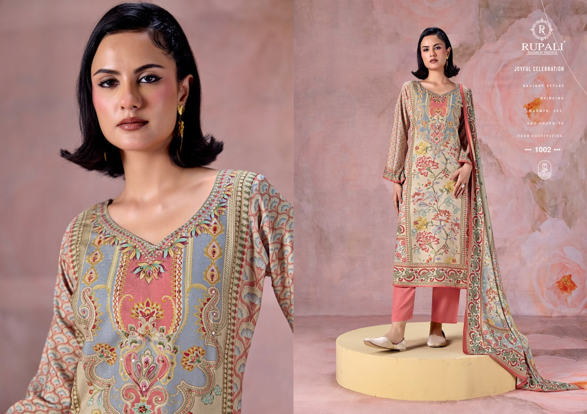 Olive Rupali Viscose Pashmina Suits Wholesale