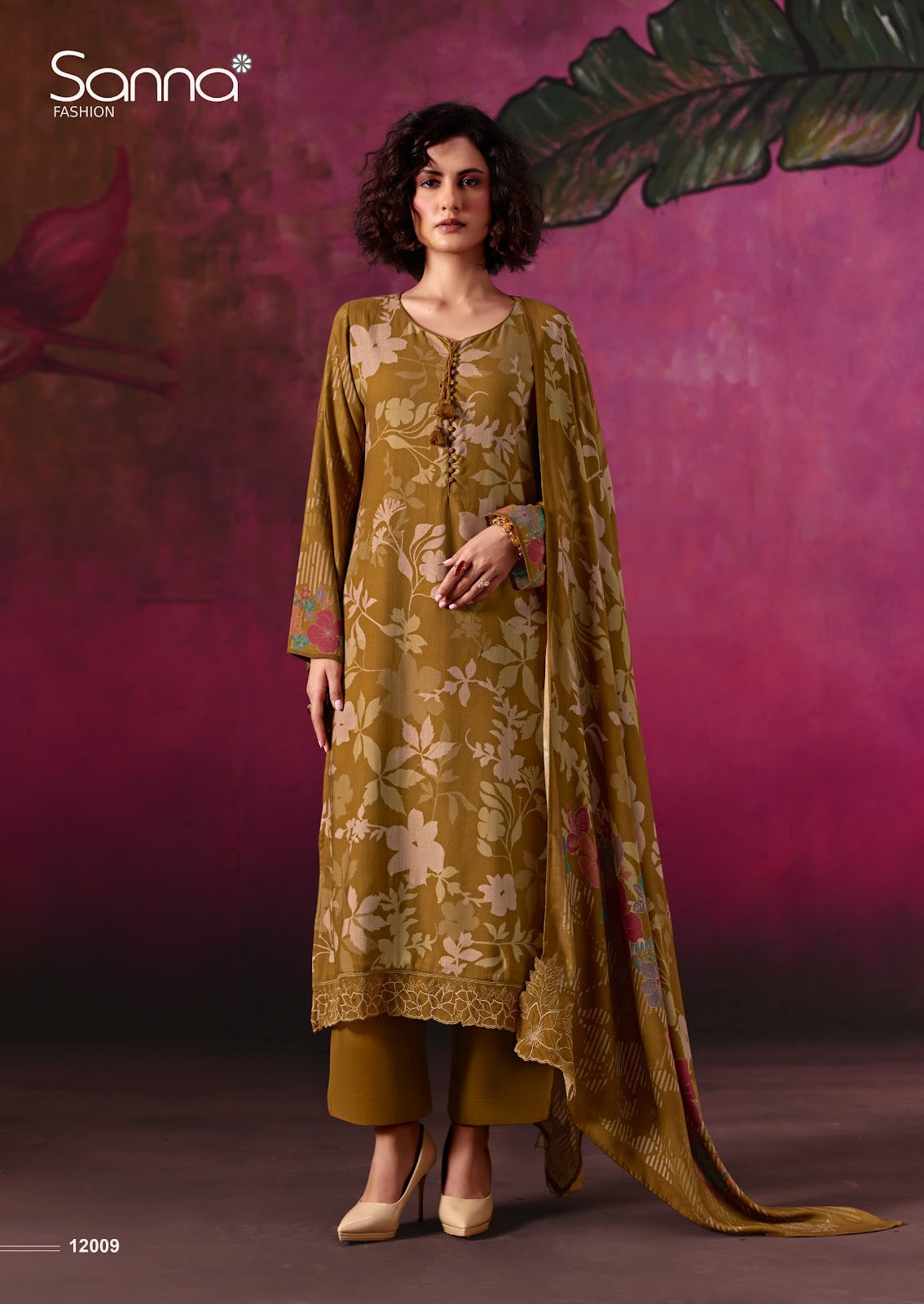 Olive Sanna Fashion Viscose Pashmina Suits Manufacturer Gujarat