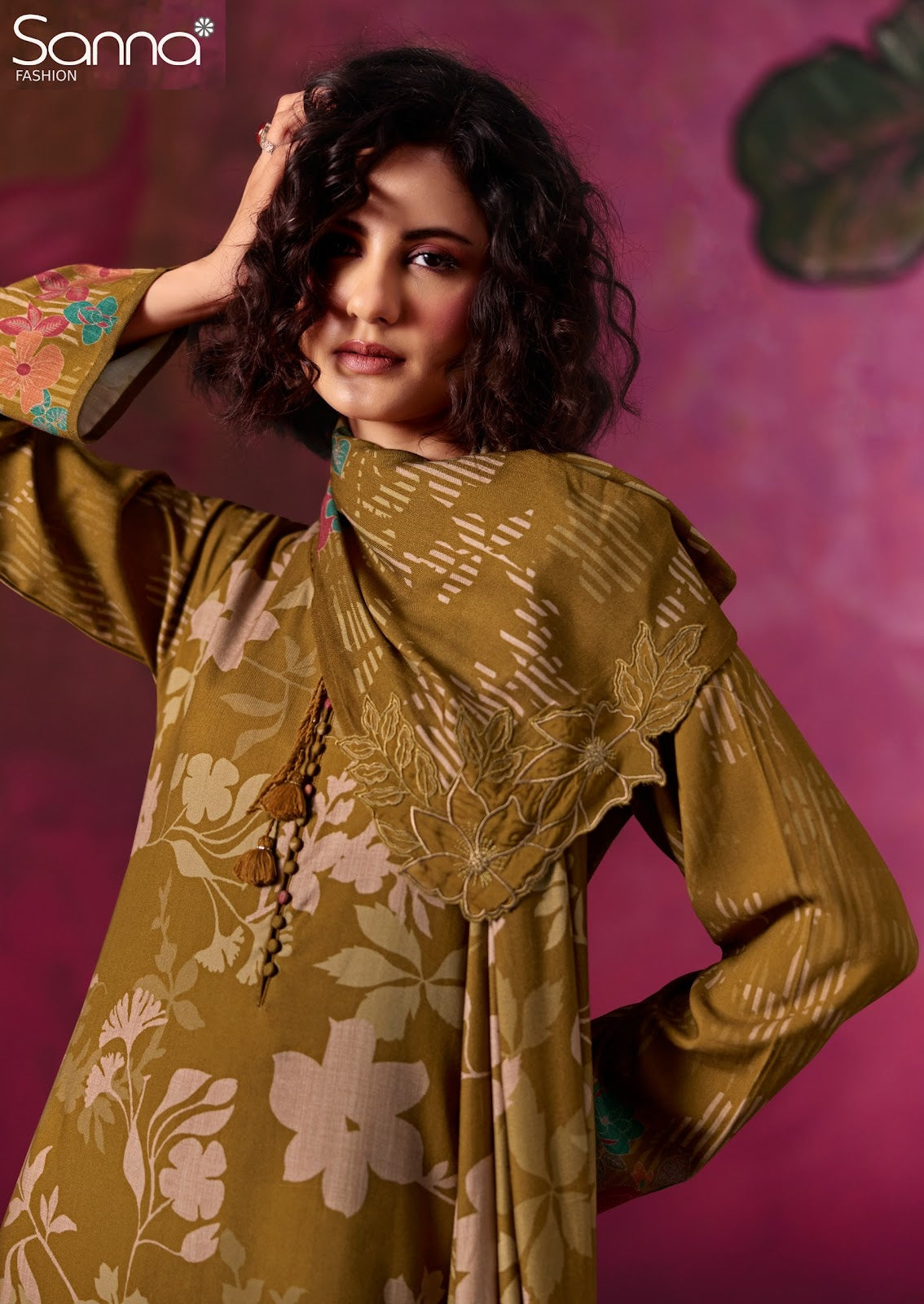 Olive Sanna Fashion Viscose Pashmina Suits Manufacturer Gujarat
