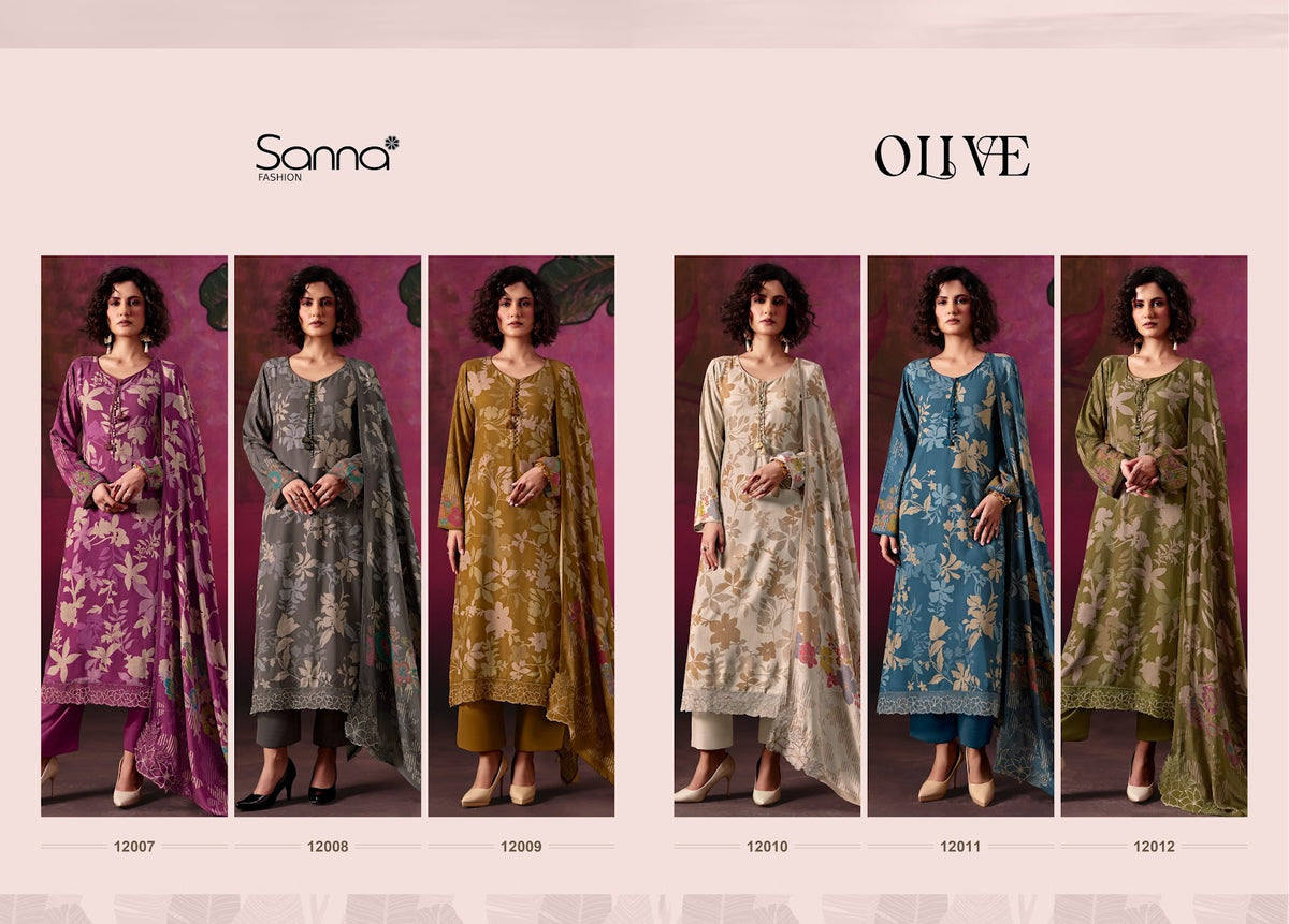 Olive Sanna Fashion Viscose Pashmina Suits Manufacturer Gujarat