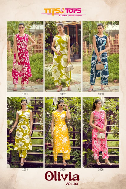 Olivia Vol 3 Tips Tops Reyon Co Ord Set Supplier India