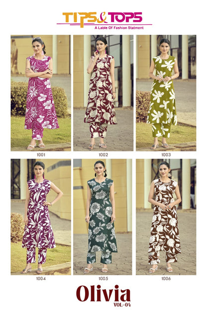 Olivia Vol 4 Tips Tops Reyon Co Ord Set Wholesale Price