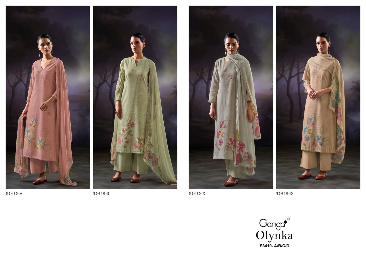 Olynka 3410 Ganga Premium Cotton Plazzo Style Suits Supplier