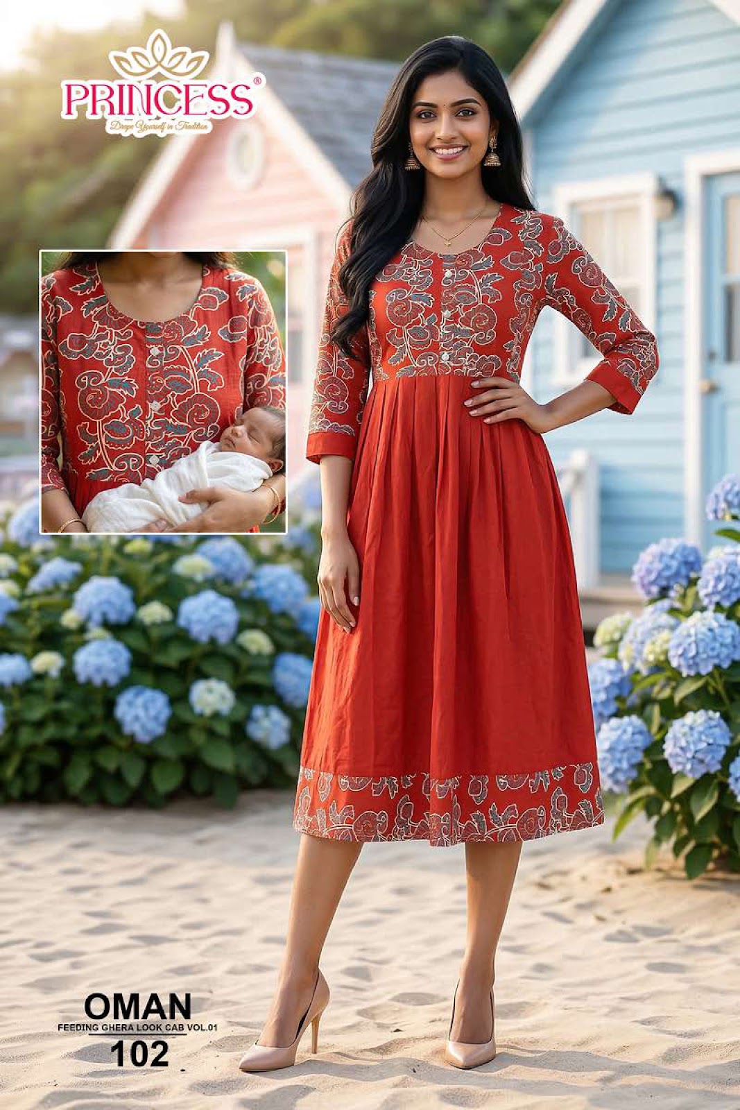 Oman Princess Creation Heavy Rayon Feeding Kurtis Wholesale Rate