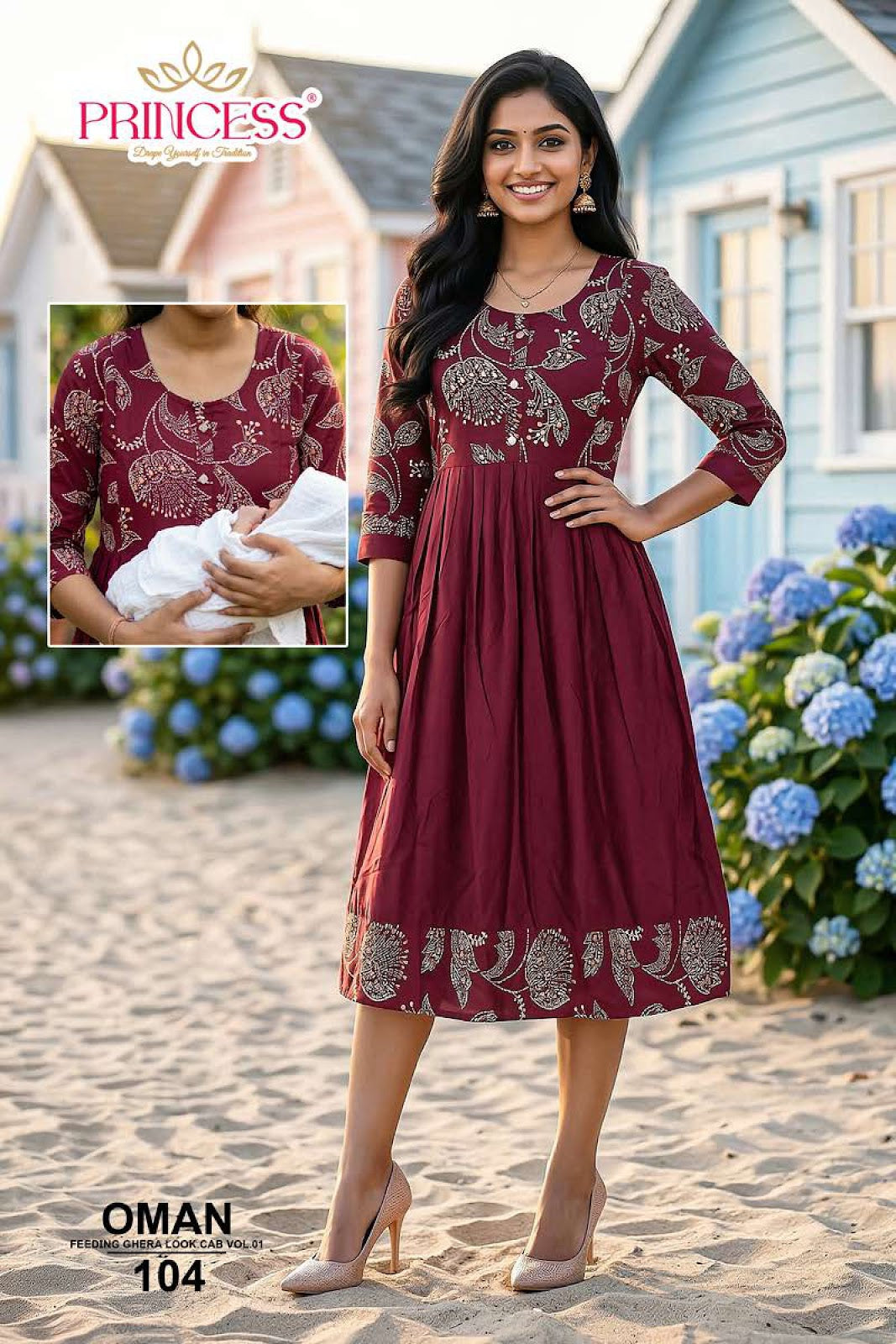 Oman Princess Creation Heavy Rayon Feeding Kurtis Wholesale Rate