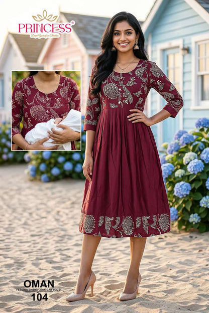Oman Princess Creation Heavy Rayon Feeding Kurtis Wholesale Rate