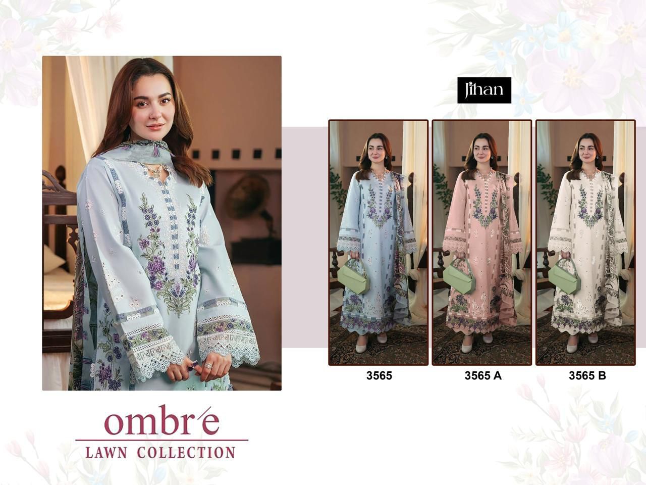 Ombre Lawn Collection 3565 Jihan Cotton Pakistani Patch Work Suits Manufacturer Gujarat