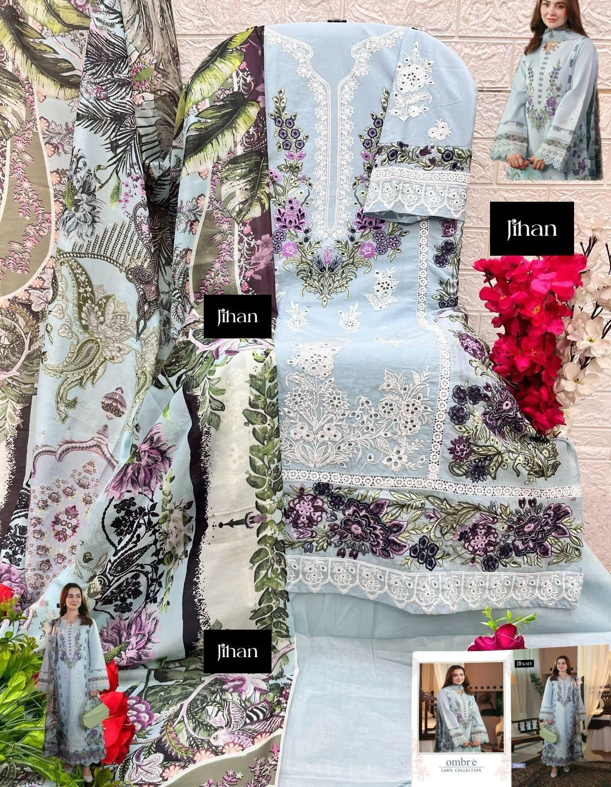 Ombre Lawn Collection 3565 Jihan Cotton Pakistani Patch Work Suits Manufacturer Gujarat