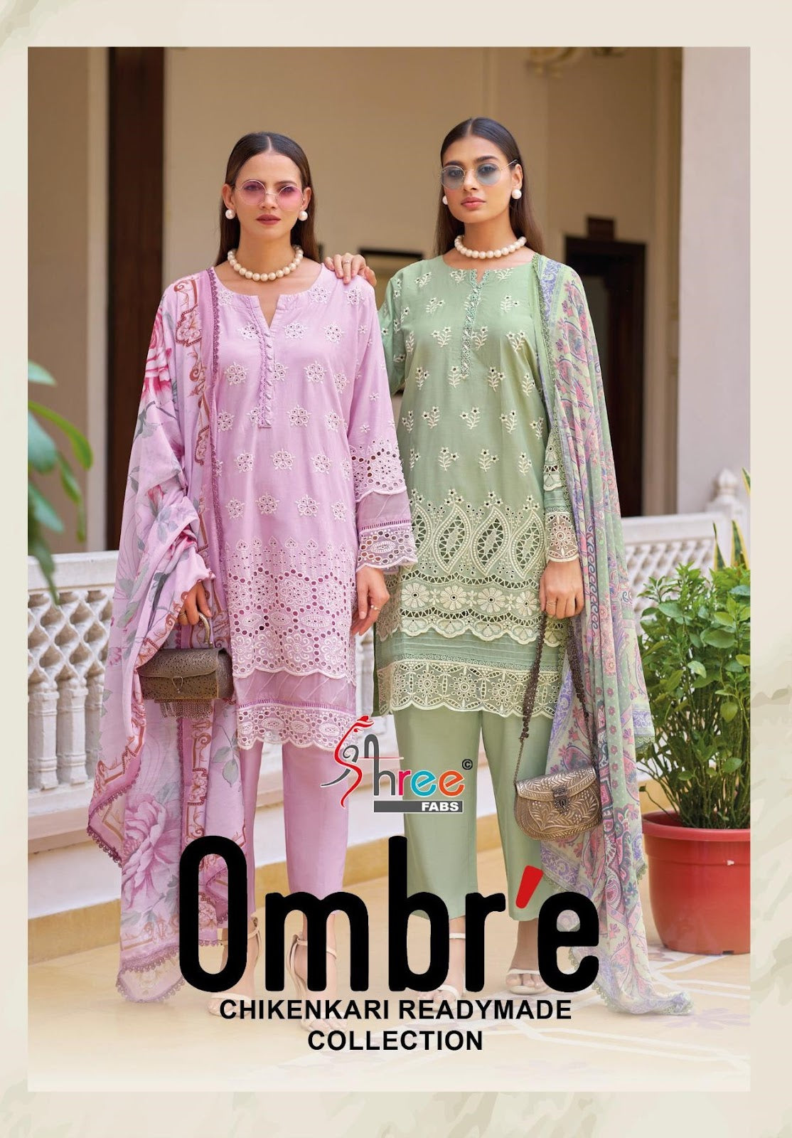 Ombre Chikenkari Collection Shree Fabs Cambric Cotton Pakistani Readymade Suits Wholesaler Ahmedabad