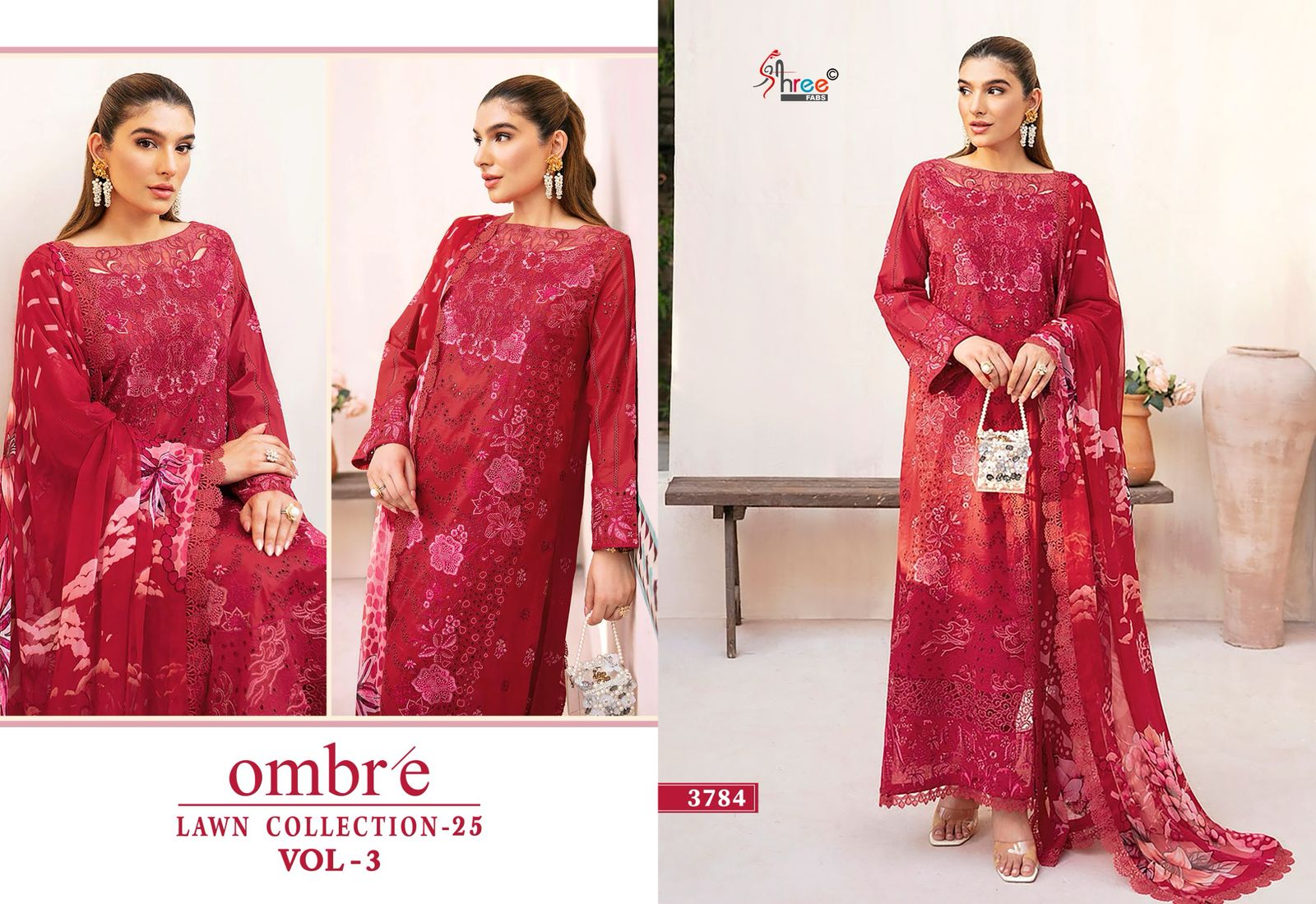 Ombre Lawn Collection 2025 Vol-3 Shree Fabs Pure Cotton Pakistani Salwar Suits Manufacturer Gujarat