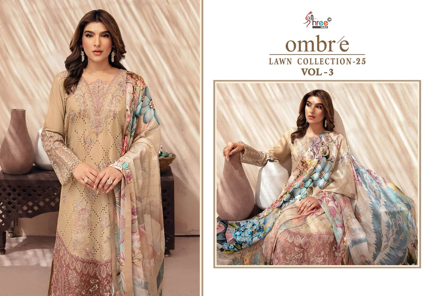 Ombre Lawn Collection 2025 Vol-3 Shree Fabs Pure Cotton Pakistani Salwar Suits Manufacturer Gujarat