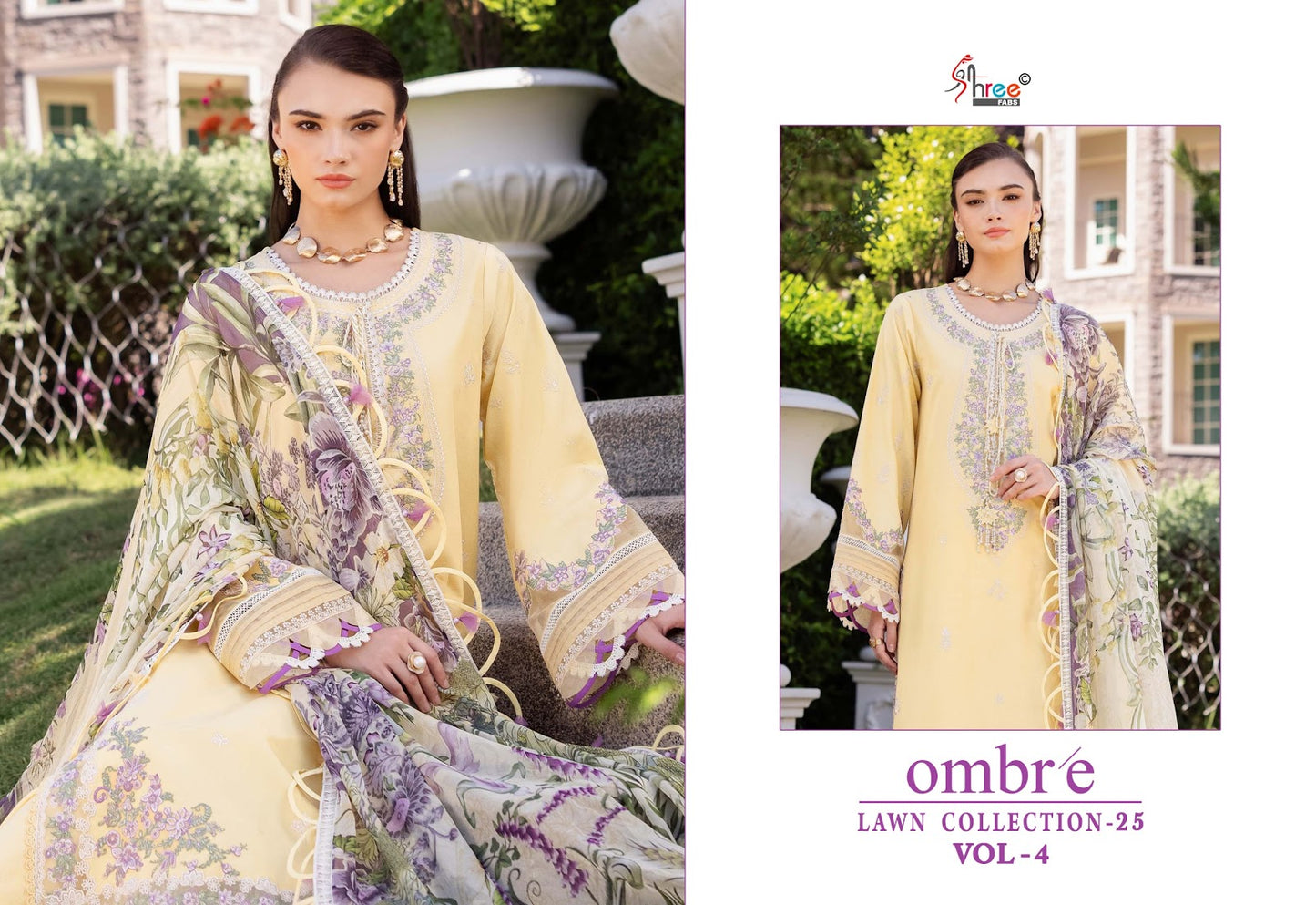 Ombre Lawn Collection 25 Vol-4 Shree Fabs Cotton Pakistani Salwar Suits Exporter Ahmedabad